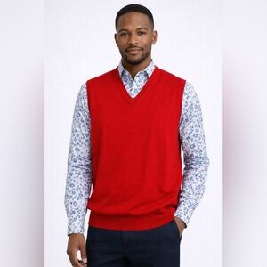 Jos. A. Bank Traveler’s Collection Red 100% Merino Wool V-Neck Sweater Vest L